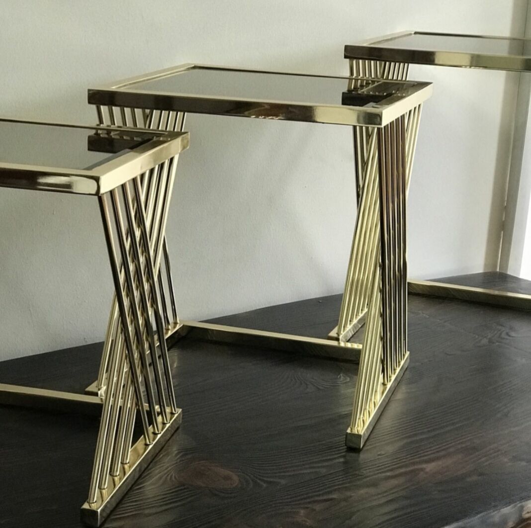 Zigon Sehpa 3'lü Set Pirinç Eskitme Kaplama